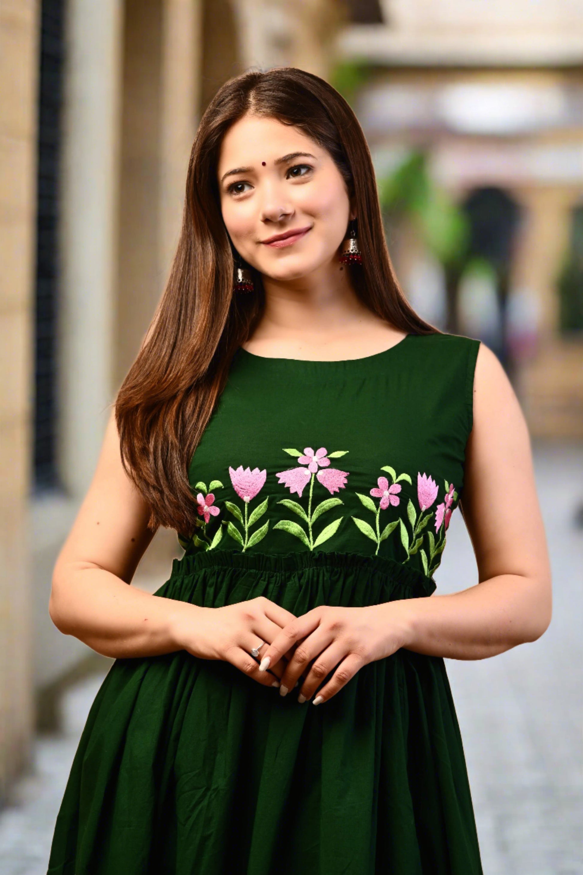 Women Green Anarkali Embroidered Kurta and Pant Set - Nakh Clothing