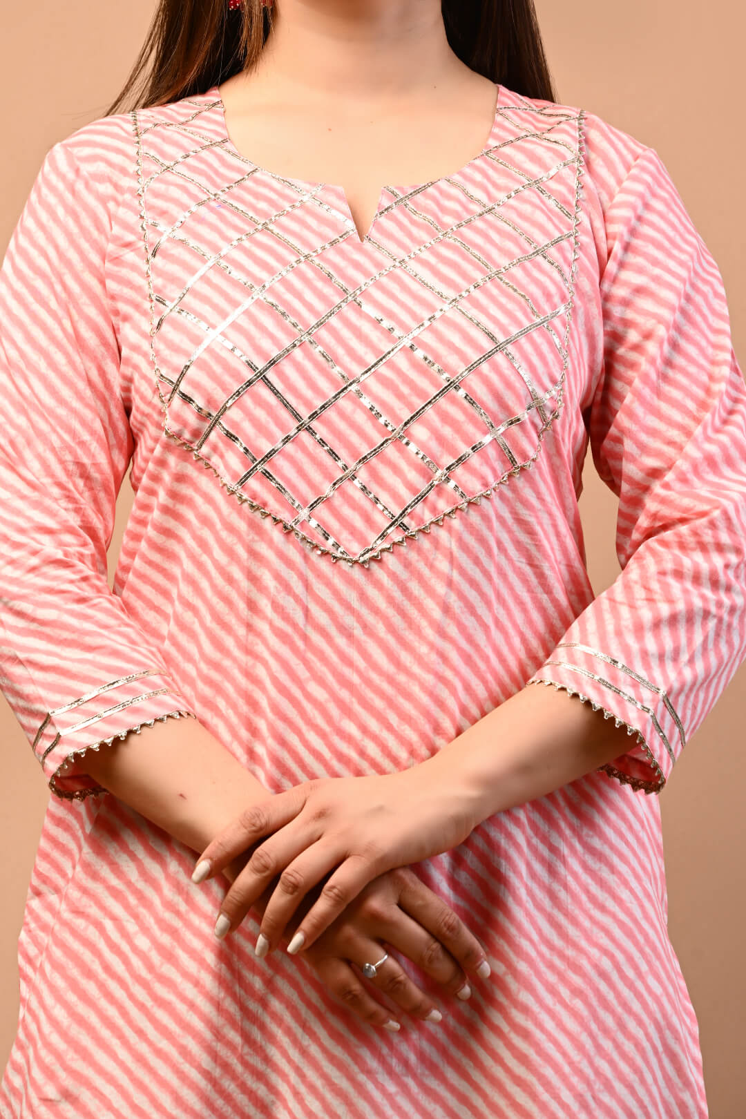 Leheriya Printed Straight Kurta With Pant - Pink - Nakh Clothing