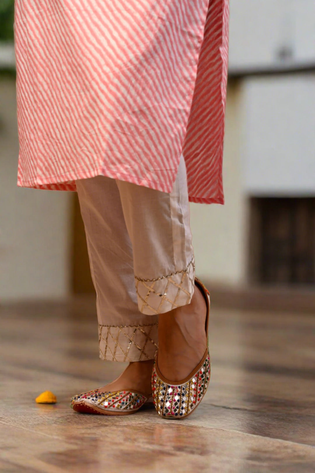 Leheriya Printed Straight Kurta With Pant - Pink - Nakh Clothing