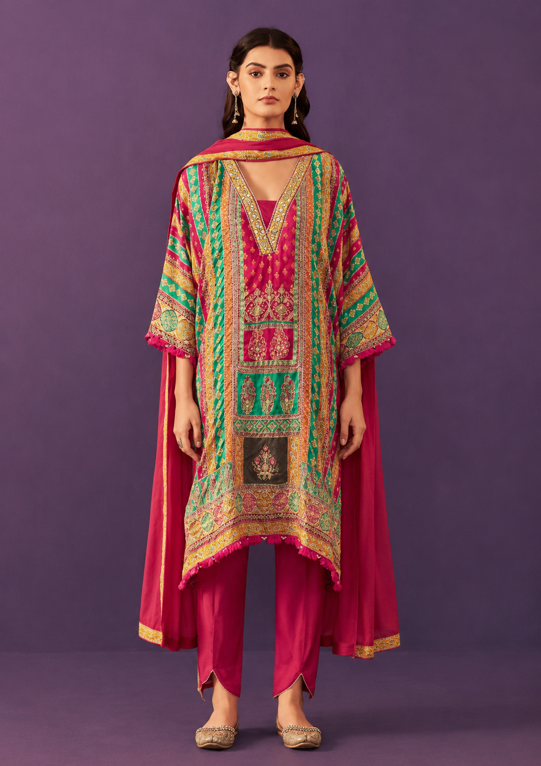Red Pure Muslin Dhoti Style Fusion Wear