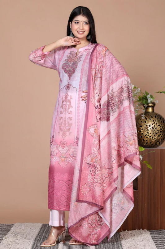 Elegant Cotton Schiffli Suit with Hand Embroidery & Digital Print – Premium Ethnic Wear for Women - Nakh Clothing