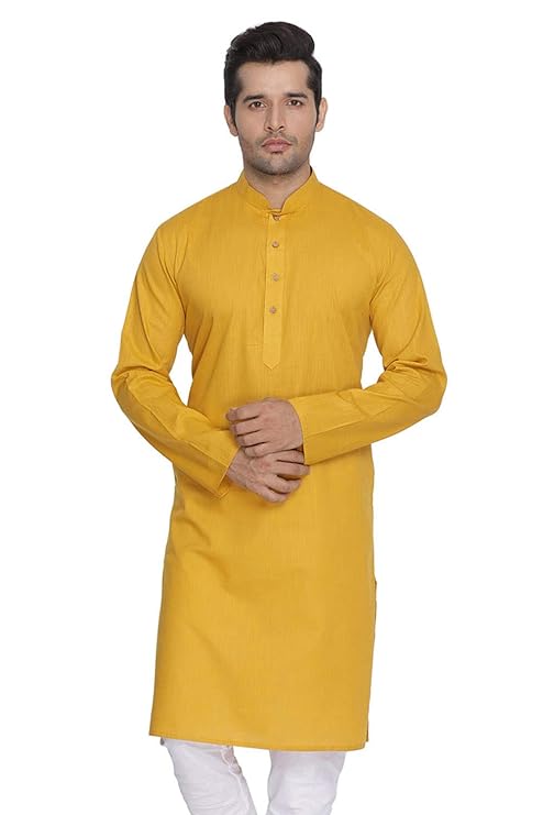 Men Yellow Ethnic Cotton Kurta - Nakh Clothing