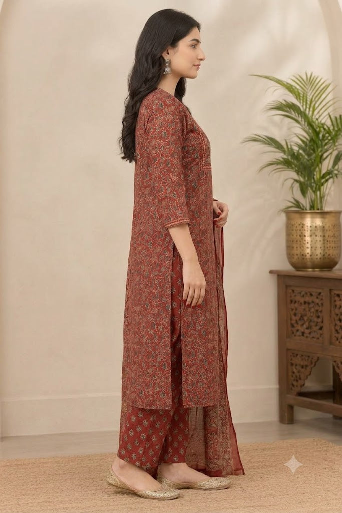 Maroon Ajrakh Print Cotton Suit Set | Festive & Everyday Wear for Women
