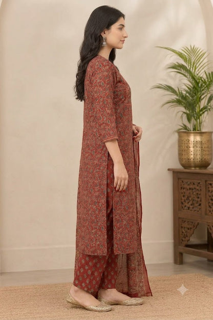 Maroon Ajrakh Print Cotton Suit Set | Festive & Everyday Wear for Women