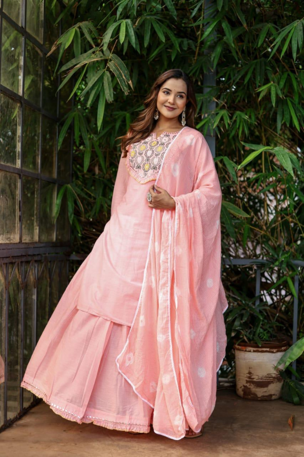 Mul Cotton Skirt Suit Set with Handwork - Festive Wear - Nakh Clothing
