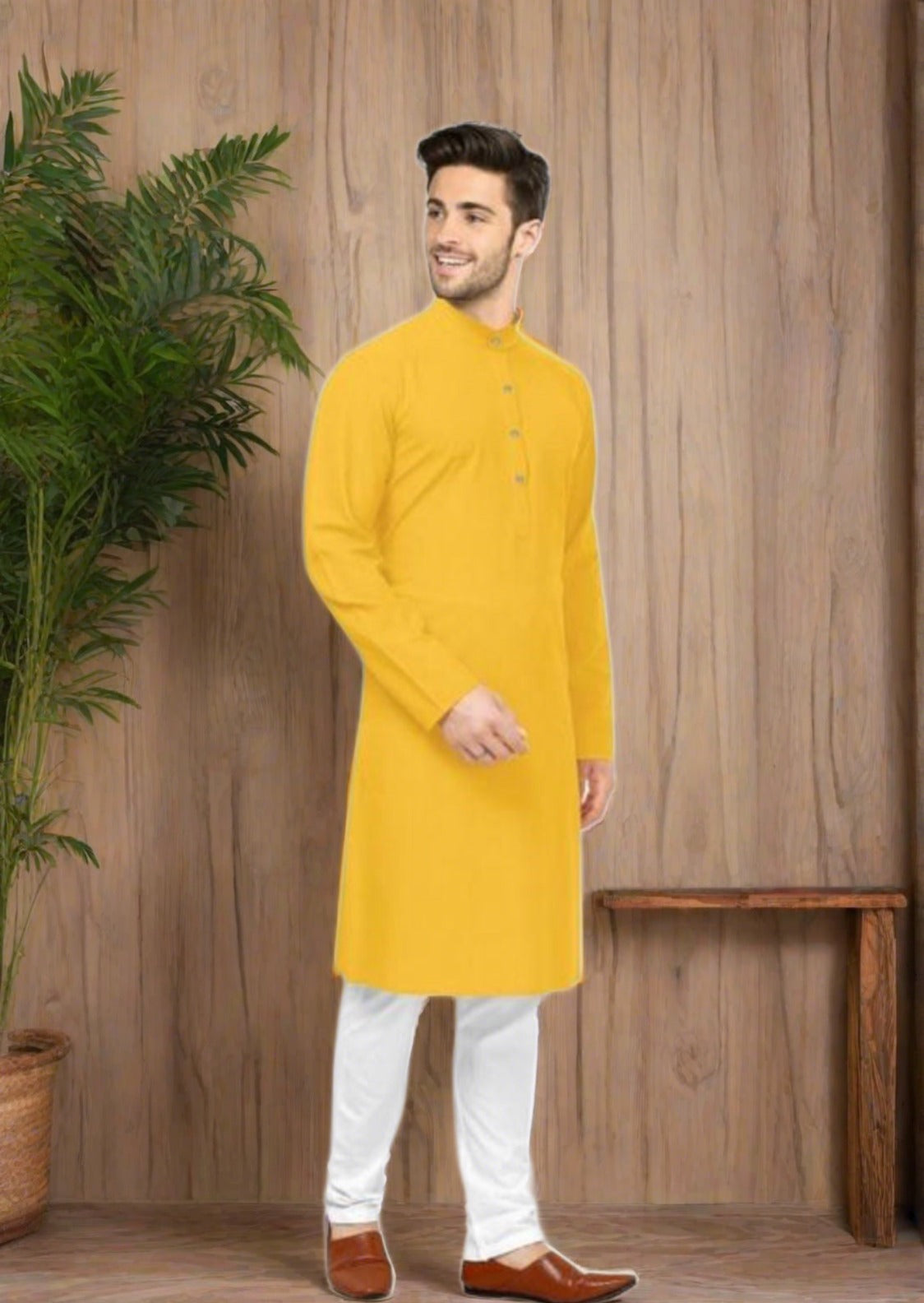 Men Yellow Ethnic Cotton Kurta