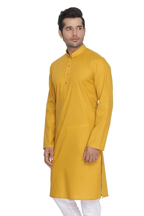 Men Yellow Ethnic Cotton Kurta - Nakh Clothing