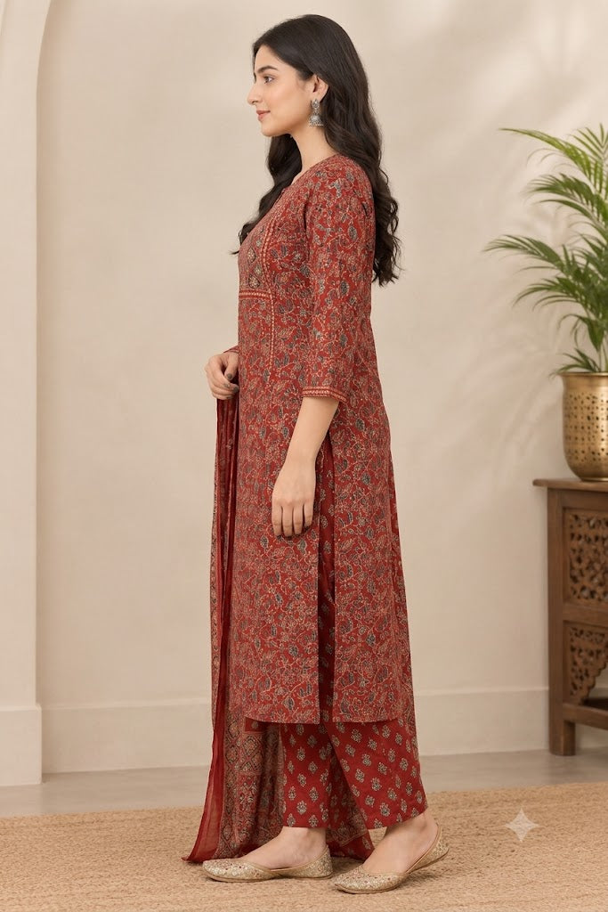 Maroon Ajrakh Print Cotton Suit Set | Festive & Everyday Wear for Women