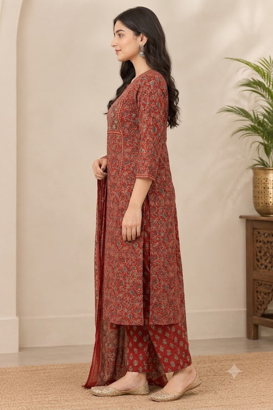 Maroon Ajrakh Print Cotton Suit Set | Festive & Everyday Wear for Women - Nakh Clothing