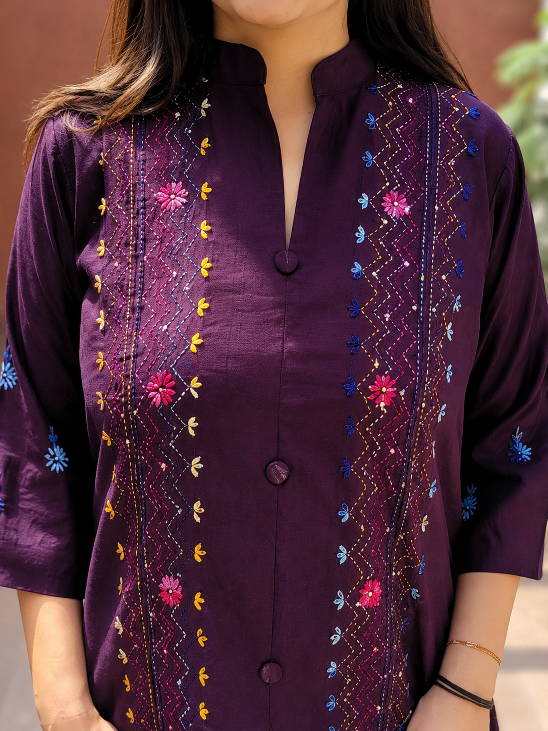 Wine Embroidered Handwork Co-Ord Set for Women - Nakh Clothing