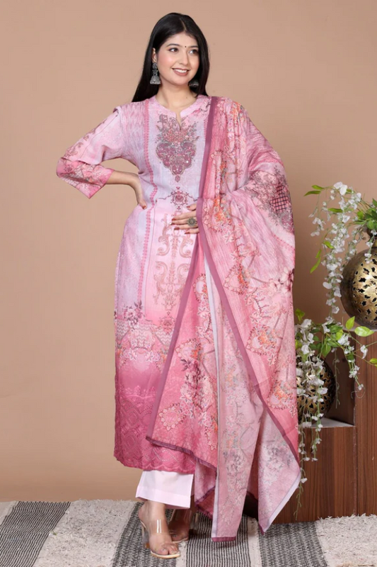 Elegant Cotton Schiffli Suit with Hand Embroidery & Digital Print – Premium Ethnic Wear for Women - Nakh Clothing