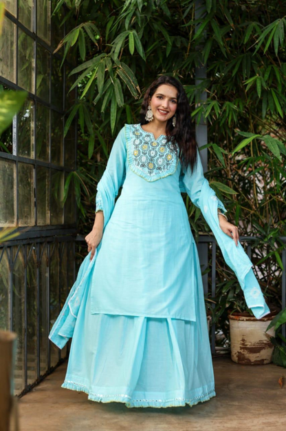 Mul Cotton Skirt Suit Set with Handwork - Festive Wear - Nakh Clothing