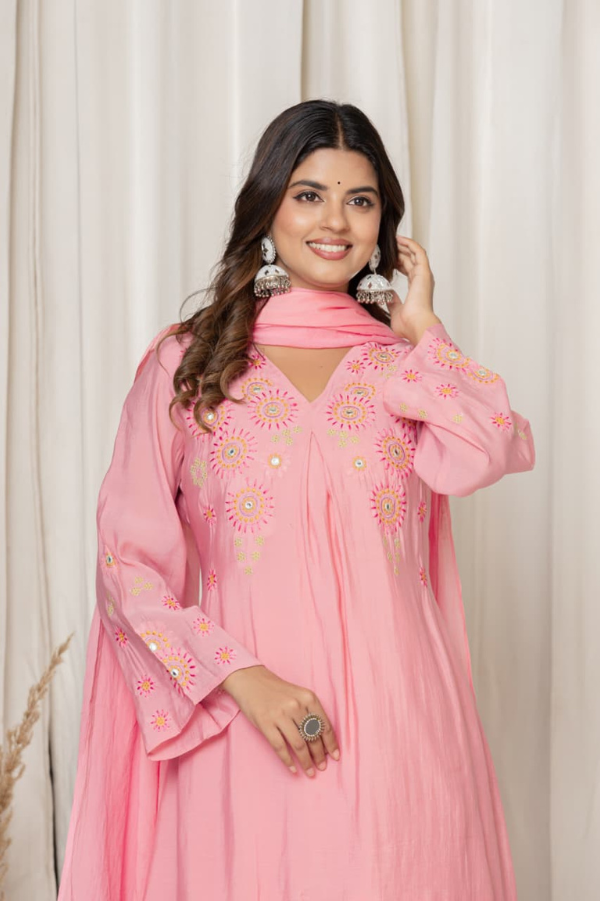 Festive Party Wear Kurta Set with Dupatta | Pure Mul Chanderi with Hand Embroidery