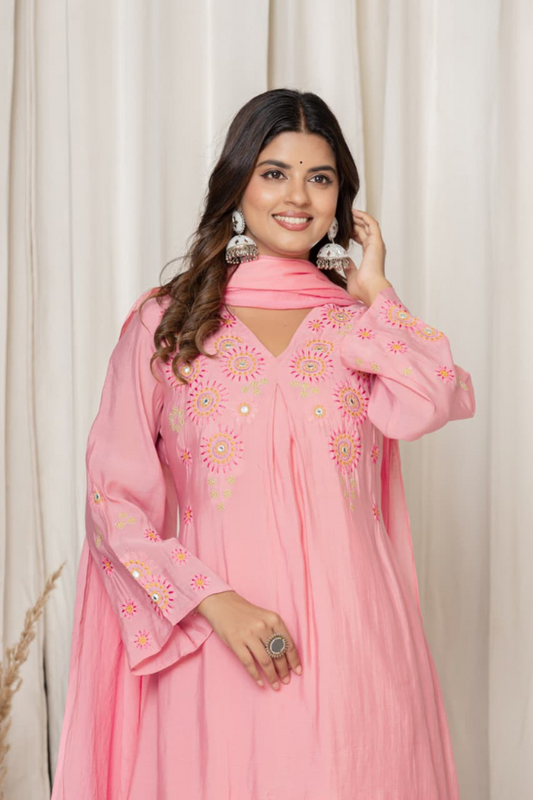 Festive Party Wear Kurta Set with Dupatta | Pure Mul Chanderi with Hand Embroidery - Nakh Clothing