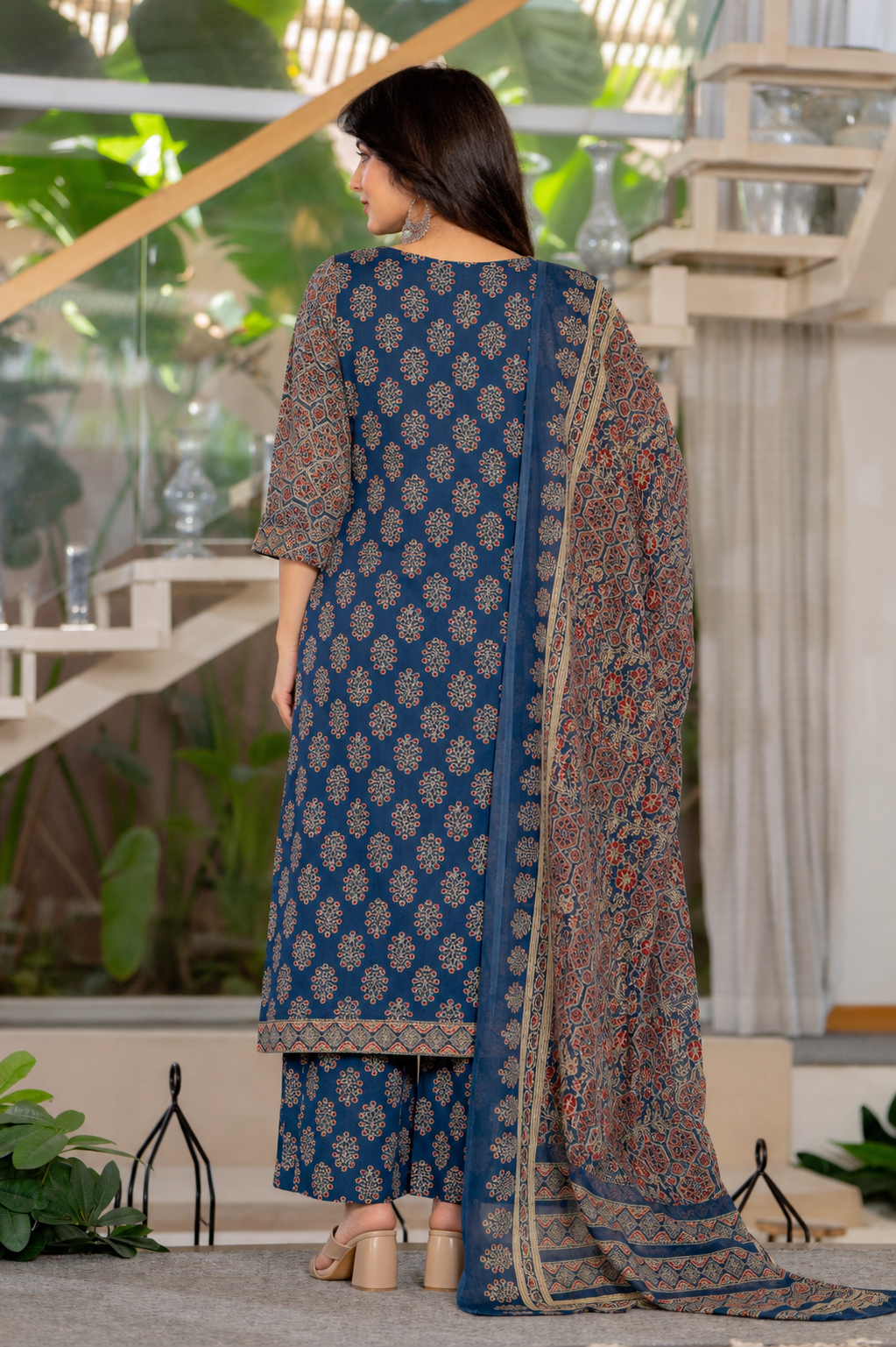 Royal Blue Ethnic Elegance Cotton Suit Set