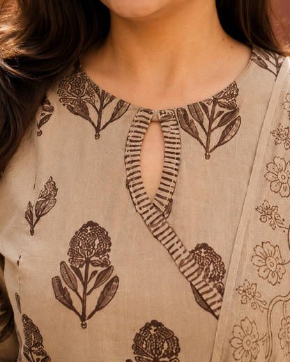 Beige Cotton Flex Angrakha Kurta Set for Women. - Nakh Clothing