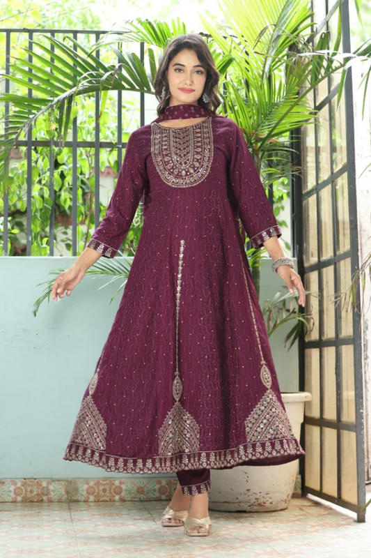 Opulent Elegance: Premium Embroidered Anarkali Suit Set with Dupatta – Designer Ethnic Wear for Weddings, Parties & Festive Occasions - Nakh Clothing