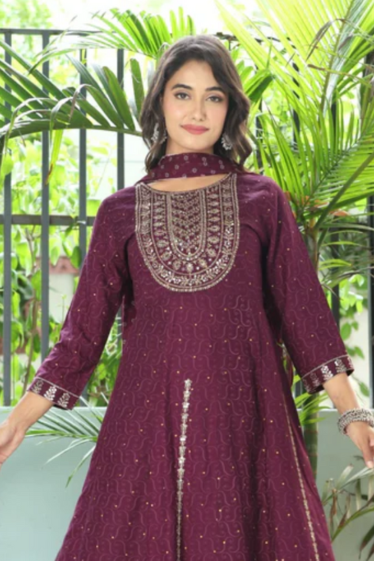 Opulent Elegance: Premium Embroidered Anarkali Suit Set with Dupatta – Designer Ethnic Wear for Weddings, Parties & Festive Occasions - Nakh Clothing