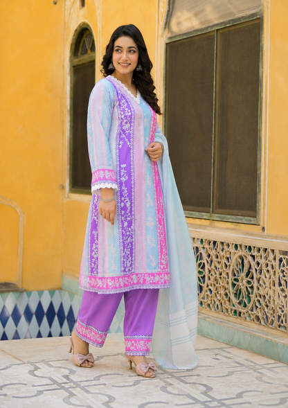 Pastel Cotton Digital Printed Kurta Set for Women - Nakh Clothing