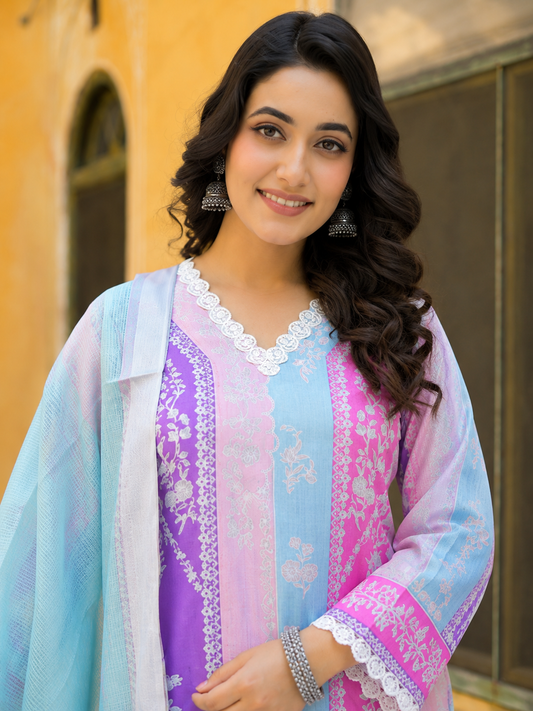 Pastel Cotton Digital Printed Kurta Set for Women