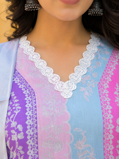 Pastel Cotton Digital Printed Kurta Set for Women - Nakh Clothing
