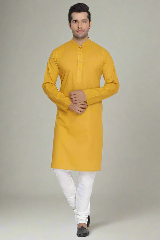 Men Yellow Ethnic Cotton Kurta - Nakh Clothing