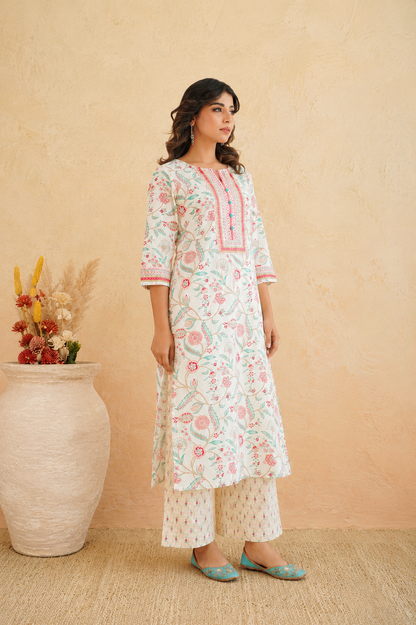 Rama Floral Cotton Suit Set with Dupatta for Women. - Nakh Clothing