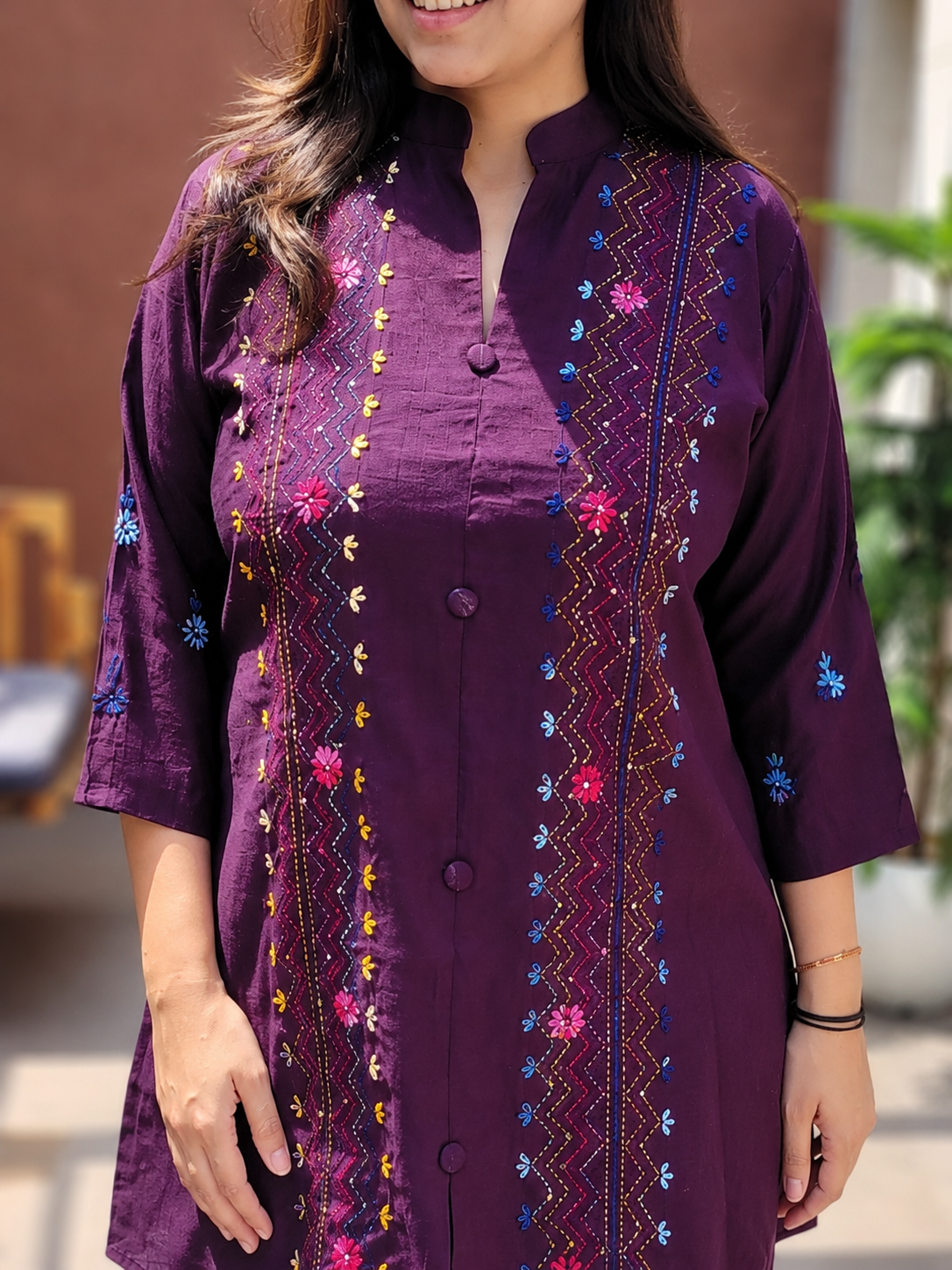 Wine Embroidered Handwork Co-Ord Set for Women - Nakh Clothing