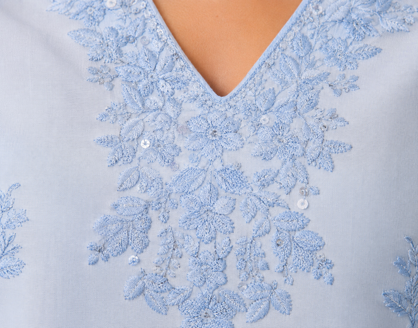 Women’s Sky Blue Chikankari Embroidered Rayon Co-Ord Set - Nakh Clothing