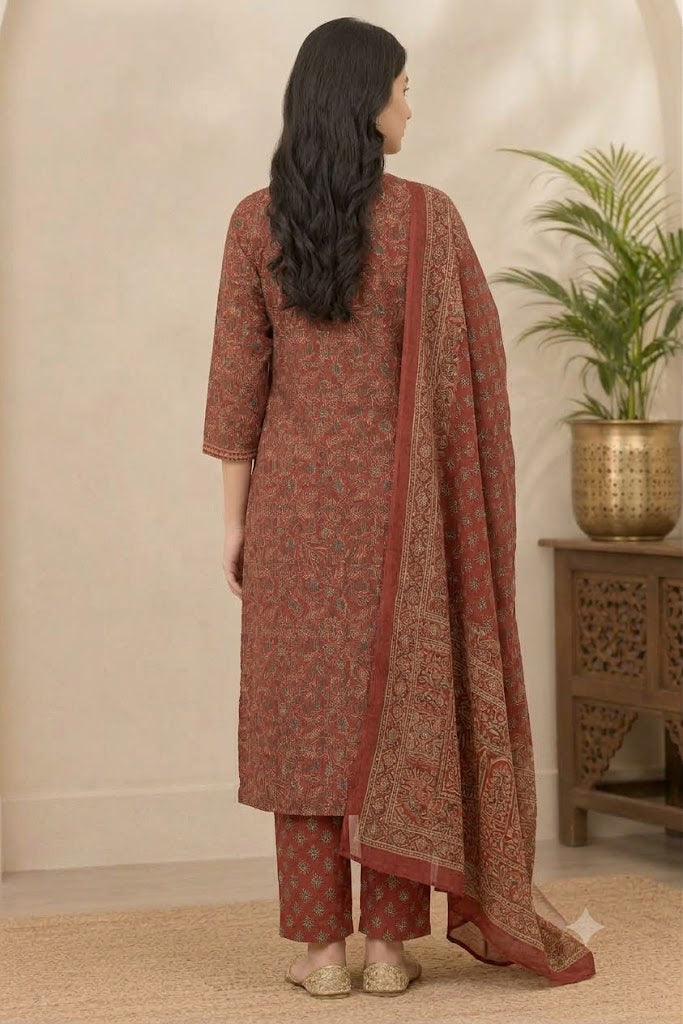 Maroon Ajrakh Print Cotton Suit Set | Festive & Everyday Wear for Women
