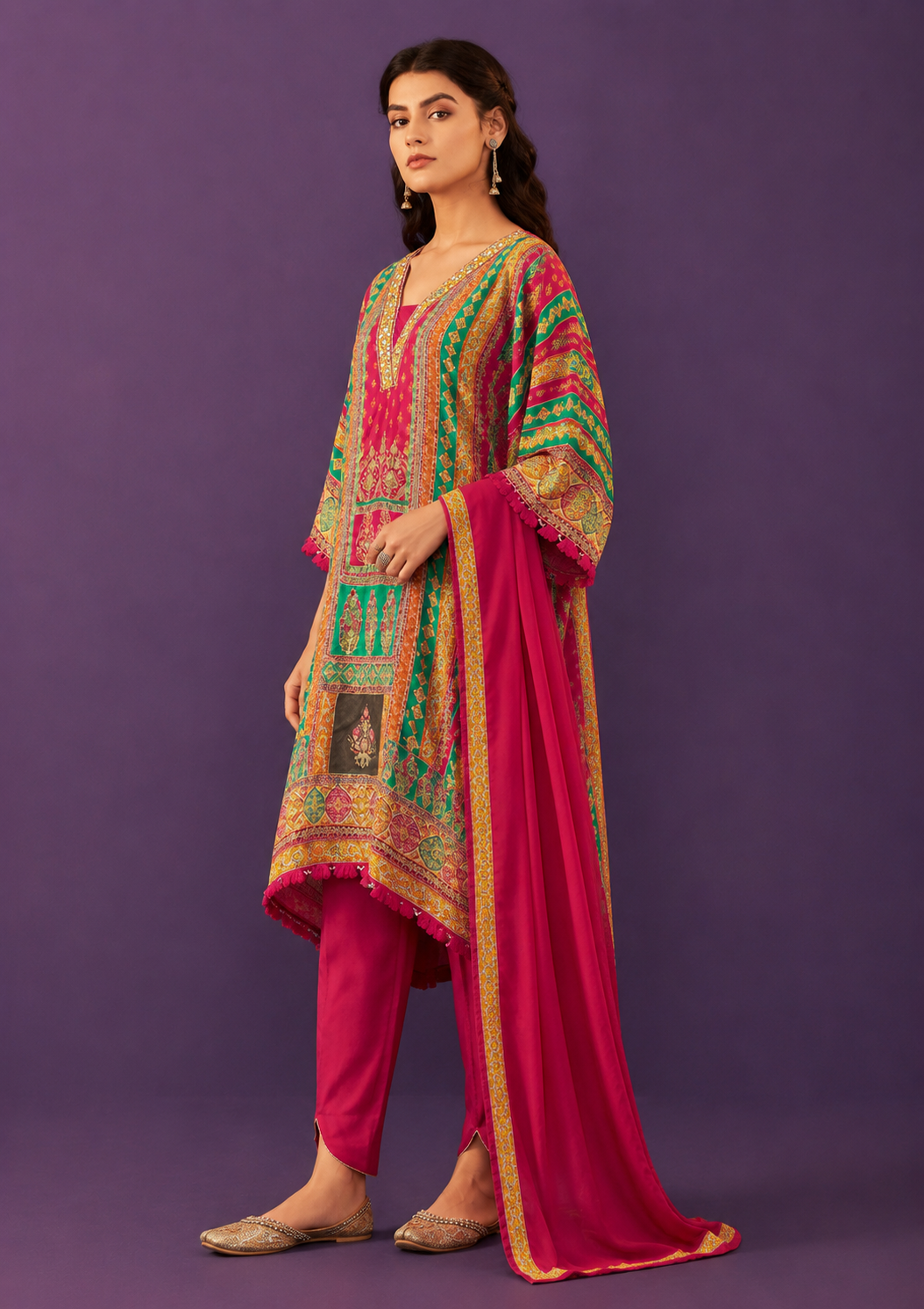 Red Pure Muslin Dhoti Style Fusion Wear