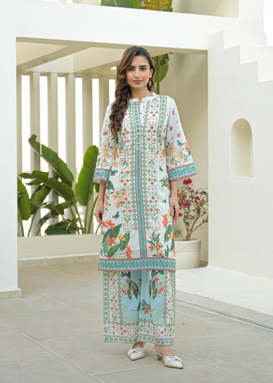 Women’s Floral Cotton Co-Ord Set with Printed Pants.