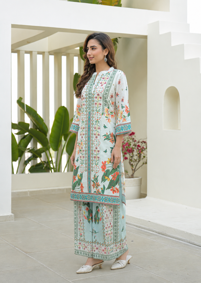 Women’s Floral Cotton Co-Ord Set with Printed Pants. - Nakh Clothing
