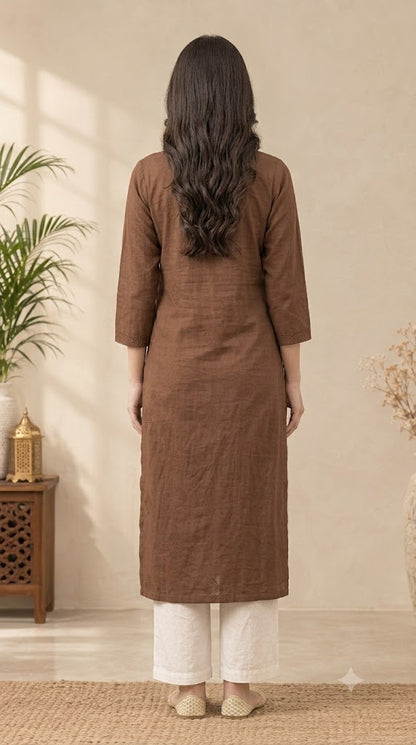 Women's Embroidered Long Cotton Kurti – Straight Fit