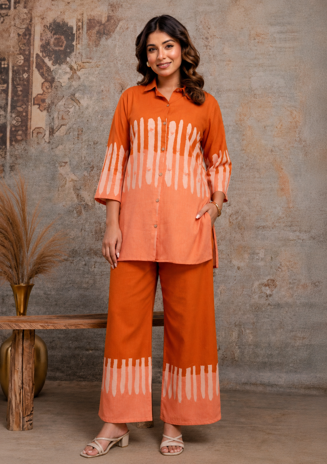 Rust Ombre Handwork Co-Ord Set for Women | Premium Cotton Flex Outfit - Nakh Clothing