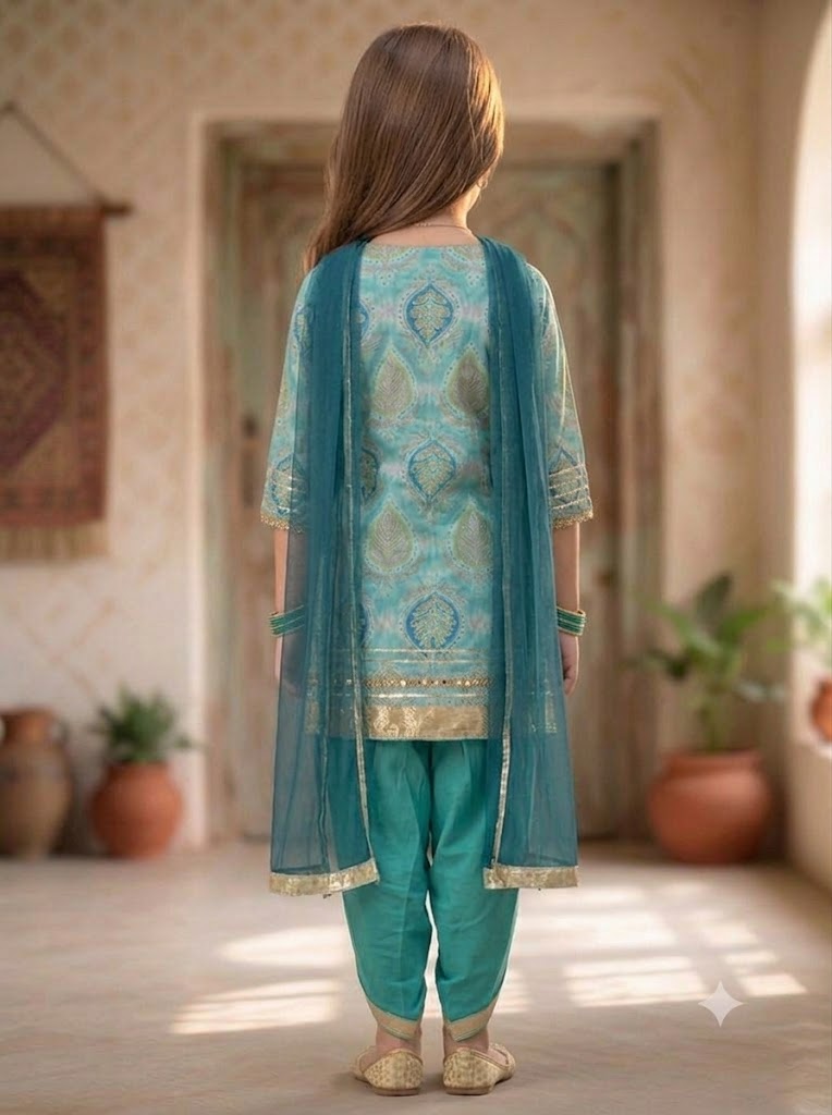 Girls Printed Cotton Dhoti Kurta Set – Festive Wear for Kids