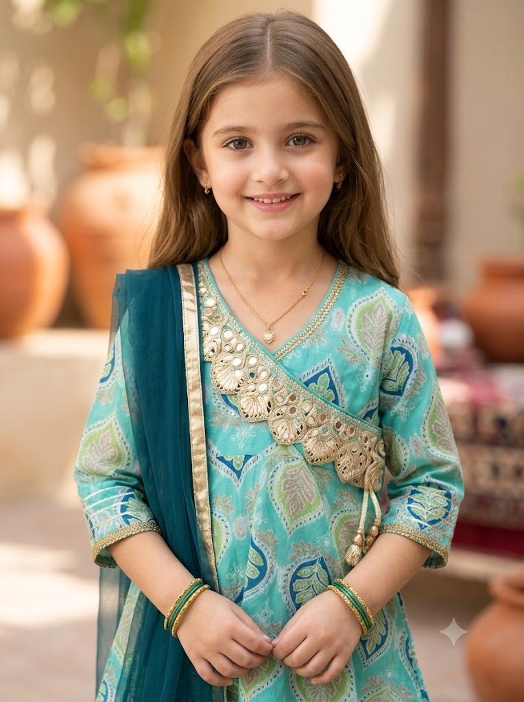 Girls Printed Cotton Dhoti Kurta Set – Festive Wear for Kids