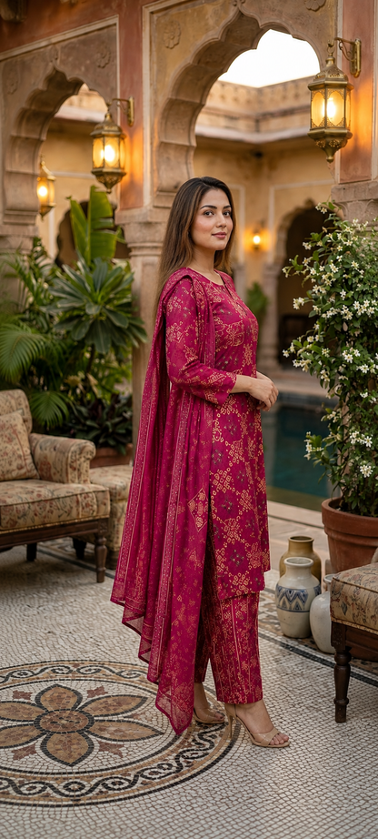 Ethnic Cotton Suit Set for Women – Fuchsia Party Wear