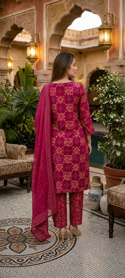 Ethnic Cotton Suit Set for Women – Fuchsia Party Wear