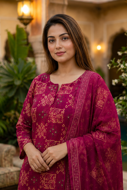 Ethnic Cotton Suit Set for Women – Fuchsia Party Wear