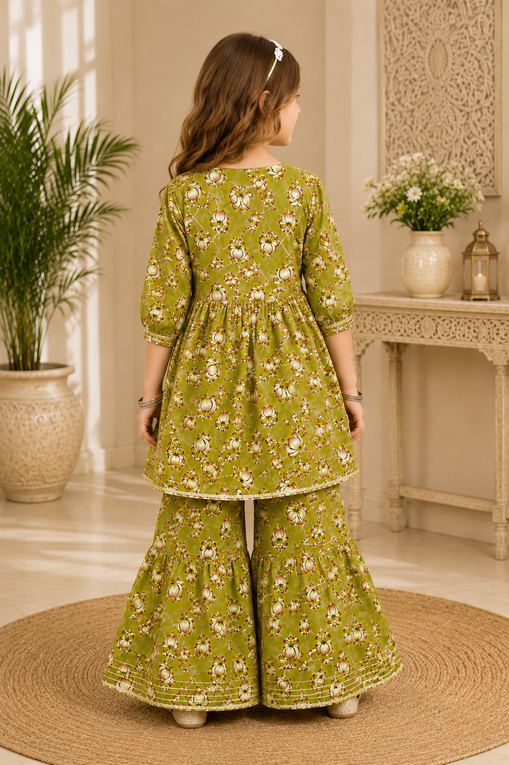 Girls Cotton Printed Peplum Sharara Suit Set - Nakh Clothing