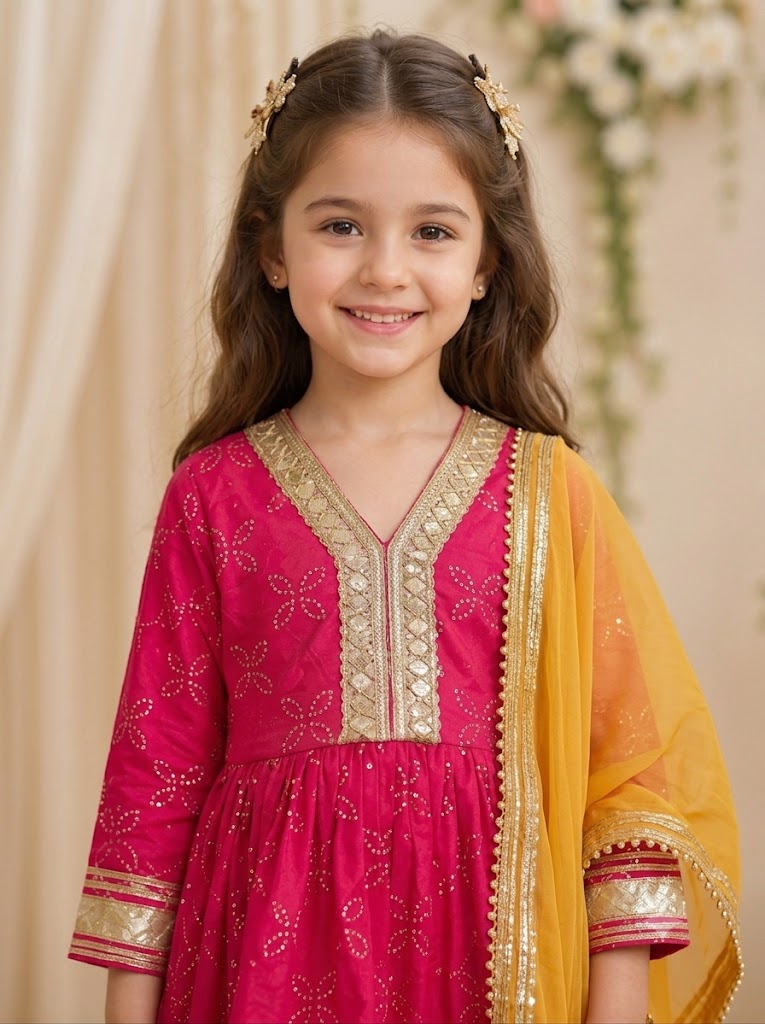 Girls Cotton Kurti Sharara Set with Dupatta – Pink Peplum Style Ethnic Wear