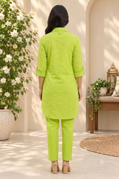 Lime Green  Hakoba cotton Co-ord set - Nakh Clothing