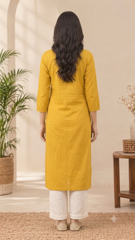 Women's Embroidered Long Cotton Kurti – Straight Fit