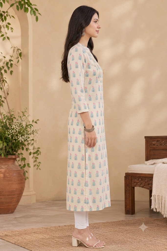 Women's Floral Print Cotton Straight Kurti