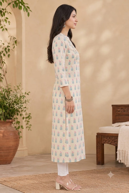 Women's Floral Print Cotton Straight Kurti