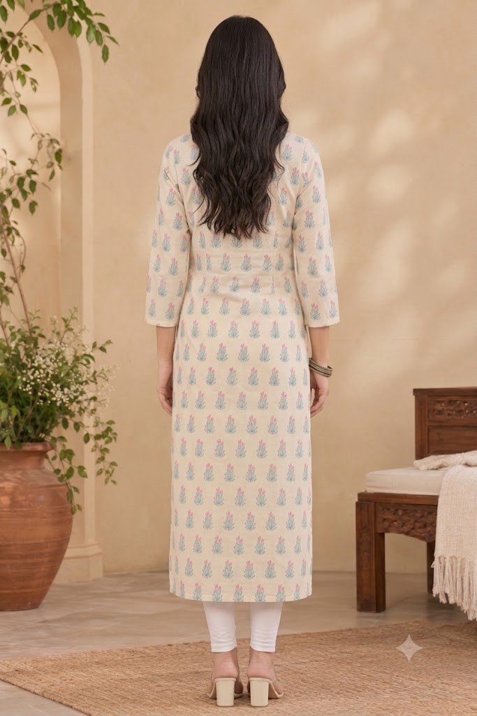 Women's Floral Print Cotton Straight Kurti