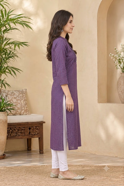 Purple Striped Cotton Straight Kurti
