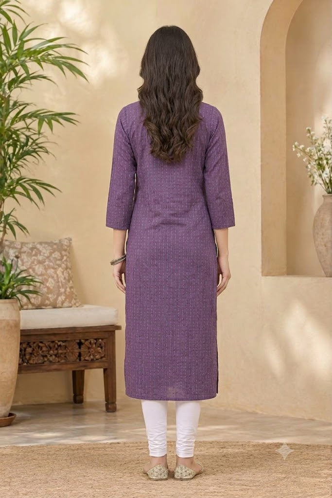 Purple Striped Cotton Straight Kurti