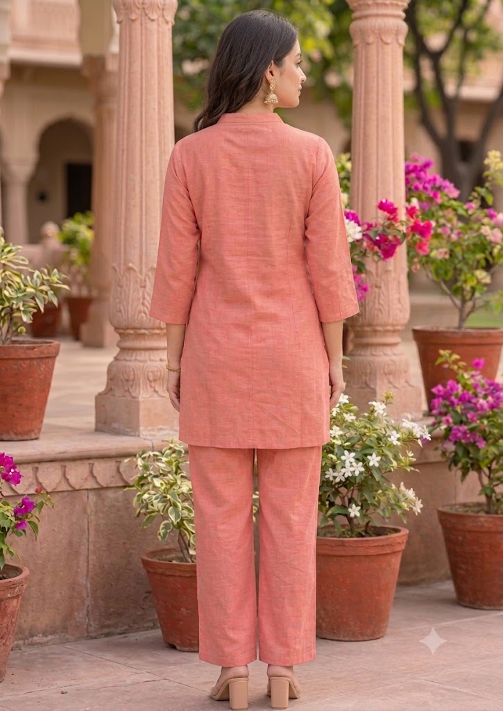 Peach Floral Handwork Co-ord Set – Vatican Fabric